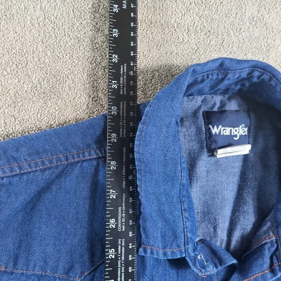 Wrangler Mens Long‎ Sleeve Denim Western Shirt XL Blue Cotton Snap Front - Picture 3 of 9